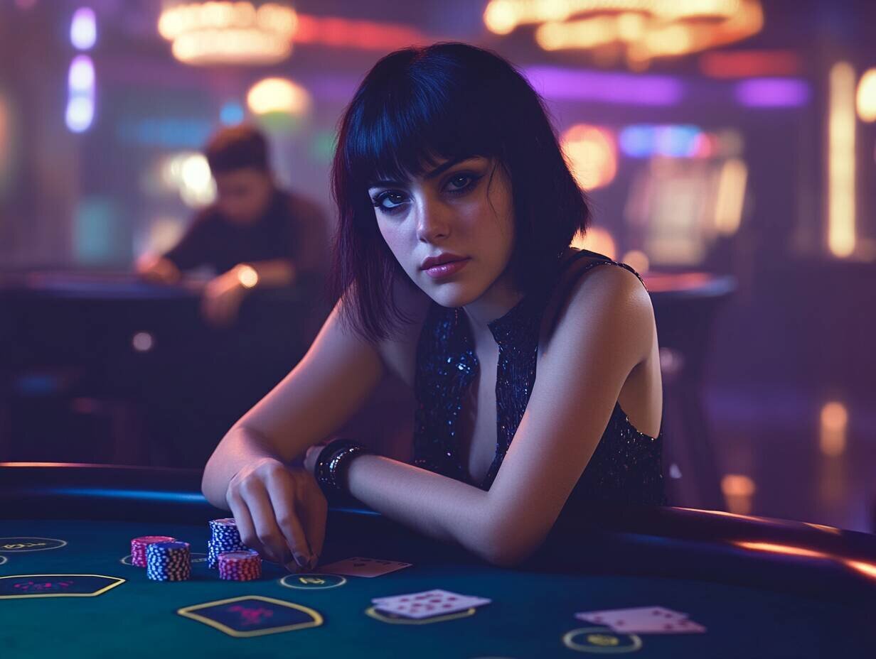 Young woman playing blackjack at 7tbet