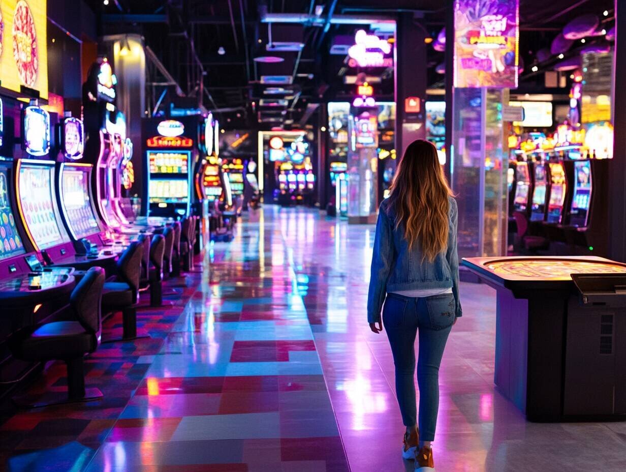 Young woman exploring various games at 7tbet